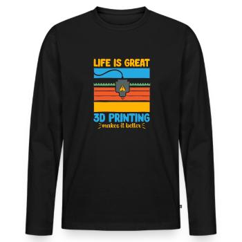 3D Printer 3D Printing - Men's Premium Organic Long Sleeve Shirt - black - Front - Nico (187cm)