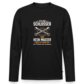 Chemise de serrurier : la compétence avant la magie - T-shirt manches longues Premium bio Homme - noir - Devant - Nico (187cm)