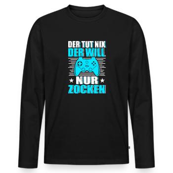 Il ne fait rien, il veut juste jouer, jouer, jouer - T-shirt manches longues Premium bio Homme - noir - Devant - Nico (187cm)