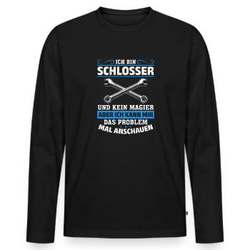 Chemise de serrurier : la compétence avant la magie - T-shirt manches longues Premium bio Homme - noir - Devant - Nico (187cm)