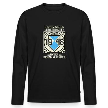 Baujahr 1948 Geboren, Geburtstag Jahrgang 1948 - Männer Premium Bio Langarmshirt - Schwarz - Vorne - Nico (187cm)
