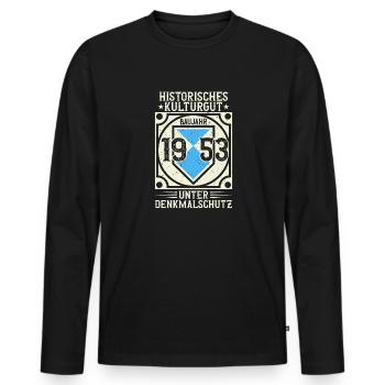 Baujahr 1953 Geboren, Geburtstag Jahrgang 1953 - Männer Premium Bio Langarmshirt - Schwarz - Vorne - Nico (187cm)