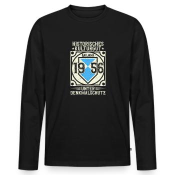Baujahr 1956 Geboren, Geburtstag Jahrgang 1956 - Männer Premium Bio Langarmshirt - Schwarz - Vorne - Nico (187cm)