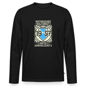 Baujahr 1957 Geboren, Geburtstag Jahrgang 1957 - Männer Premium Bio Langarmshirt - Schwarz - Vorne - Nico (187cm)