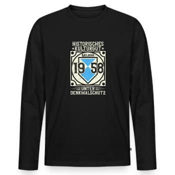 Baujahr 1958 Geboren, Geburtstag Jahrgang 1958 - Männer Premium Bio Langarmshirt - Schwarz - Vorne - Nico (187cm)