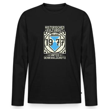 Baujahr 1977 Geboren, Geburtstag Jahrgang 1977 - Männer Premium Bio Langarmshirt - Schwarz - Vorne - Nico (187cm)