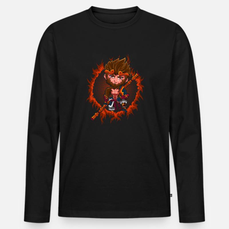 Chibi Monkey King - Männer Premium Bio Langarmshirt - Schwarz