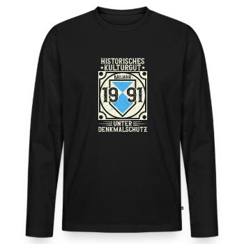 Baujahr 1991 Geboren, Geburtstag Jahrgang 1991 - Männer Premium Bio Langarmshirt - Schwarz - Vorne - Nico (187cm)