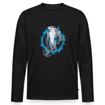 Shark mutant with blue fire background - Men's Premium Organic Long Sleeve Shirt - black - Front - Nico (187cm)