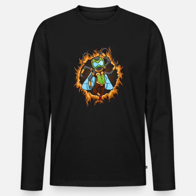 Der Kriegerfliege - Männer Premium Bio Langarmshirt - Schwarz