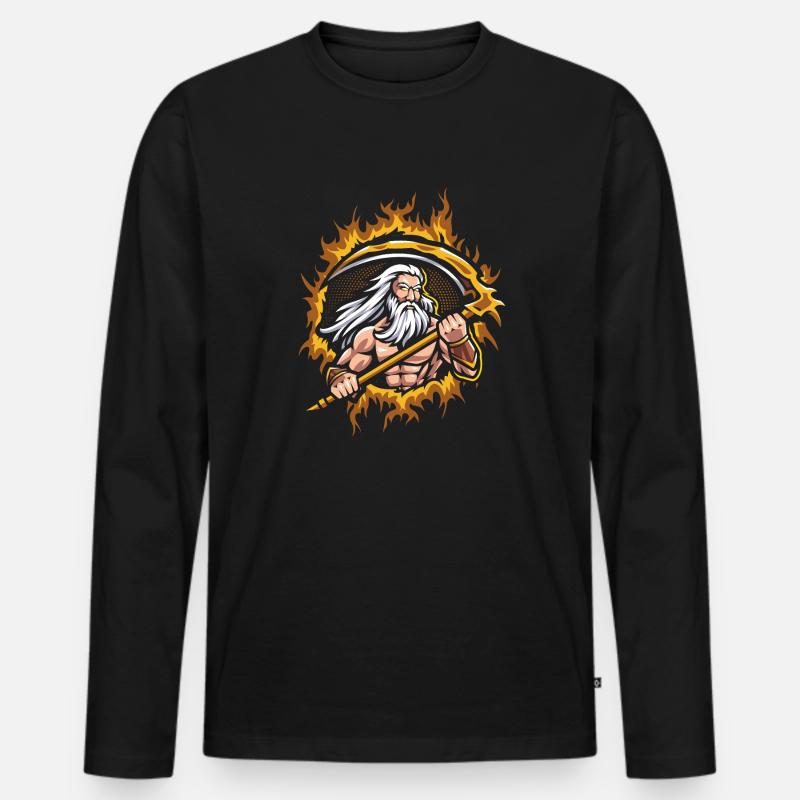 Uranus-Gott mit Halbtonfeuer-Hintergrund - Männer Premium Bio Langarmshirt - Schwarz
