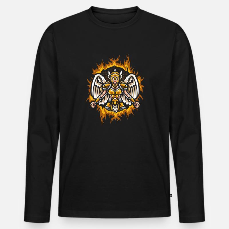 Valkyrie mit Halftone Fire Hintergrund - Männer Premium Bio Langarmshirt - Schwarz