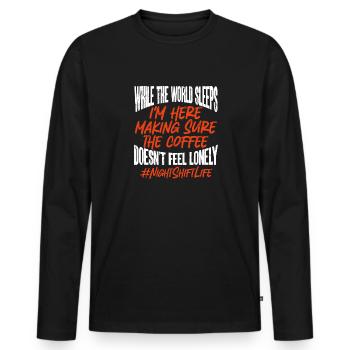 Night Shift Nurse - Men's Premium Organic Long Sleeve Shirt - black - Front - Nico (187cm)