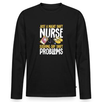 Night Shift Nurse - Men's Premium Organic Long Sleeve Shirt - black - Front - Nico (187cm)