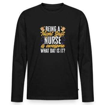 Night Shift Nurse - Men's Premium Organic Long Sleeve Shirt - black - Front - Nico (187cm)