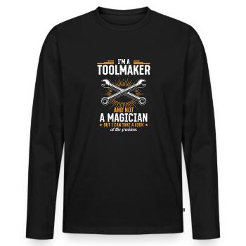 Mécanicien d’outils - Pas un magicien, juste un génie - T-shirt manches longues Premium bio Homme - noir - Devant - Nico (187cm)