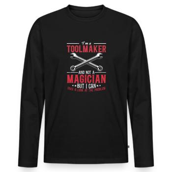 Mécanicien d’outils - Pas un magicien, juste un génie - T-shirt manches longues Premium bio Homme - noir - Devant - Nico (187cm)