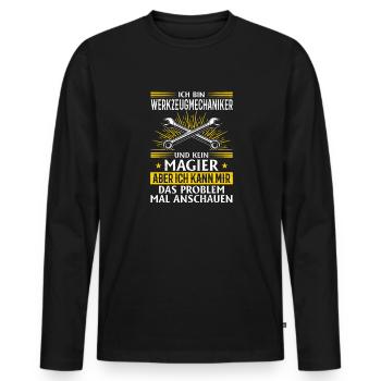 Mécanicien d’outils - Pas un magicien, juste un génie - T-shirt manches longues Premium bio Homme - noir - Devant - Nico (187cm)