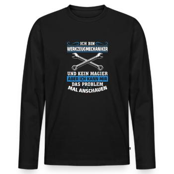 Tool Mechanic - Not a Magician, Just a Genius - Men's Premium Organic Long Sleeve Shirt - black - Front - Nico (187cm)