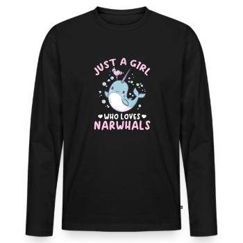 Drôle d’animal narval juste une fille qui aime le narval - T-shirt manches longues Premium bio Homme - noir - Devant - Nico (187cm)