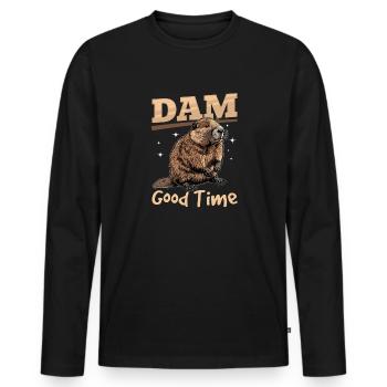 Funny Beaver Animal Dam good time - Men's Premium Organic Long Sleeve Shirt - black - Front - Nico (187cm)