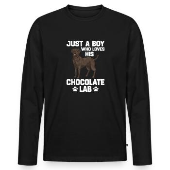 Chien Labrador Retriever brun chocolat - T-shirt manches longues Premium bio Homme - noir - Devant - Nico (187cm)