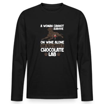 Chien Labrador Retriever brun chocolat - T-shirt manches longues Premium bio Homme - noir - Devant - Nico (187cm)