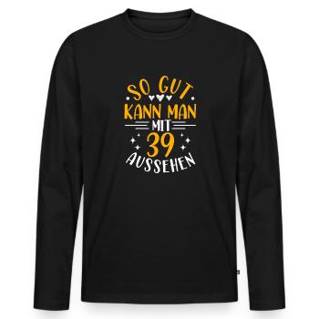 39. Geburtstag Frau Mann, 39 Jahre alt Geburtstag - Männer Premium Bio Langarmshirt - Schwarz - Vorne - Nico (187cm)