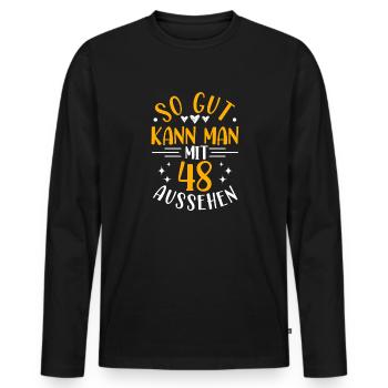 48. Geburtstag Frau Mann, 48 Jahre alt Geburtstag - Männer Premium Bio Langarmshirt - Schwarz - Vorne - Nico (187cm)