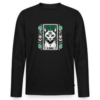 Carte de tarot Le Diable XV, Carte de tarot Chat - T-shirt manches longues Premium bio Homme - noir - Devant - Nico (187cm)