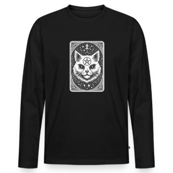 Carte de tarot Le Diable XV, Carte de tarot Chat - T-shirt manches longues Premium bio Homme - noir - Devant - Nico (187cm)