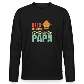 Hero, husband, grill master, dad - Men's Premium Organic Long Sleeve Shirt - black - Front - Nico (187cm)