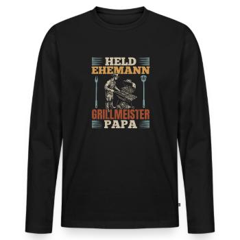 Hero, husband, grill master, dad - Men's Premium Organic Long Sleeve Shirt - black - Front - Nico (187cm)