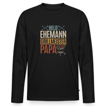 Hero, husband, grill master, dad - Men's Premium Organic Long Sleeve Shirt - black - Front - Nico (187cm)