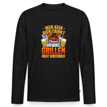 Bière, dicton buveur de bière, barbecue amateur de bière - T-shirt manches longues Premium bio Homme - noir - Devant - Nico (187cm)