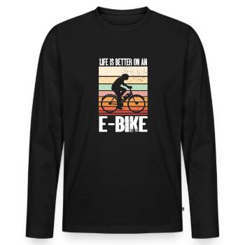 Electric Bike Cycling Biker E-Bike - Men's Premium Organic Long Sleeve Shirt - black - Front - Nico (187cm)