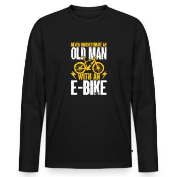 Electric Bike Cycling Biker E-Bike - Men's Premium Organic Long Sleeve Shirt - black - Front - Nico (187cm)