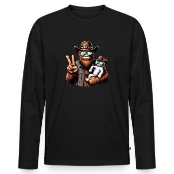 Lunettes de soleil Bigfoot et chat drôle cryptide - T-shirt manches longues Premium bio Homme - noir - Devant - Nico (187cm)