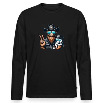 Lunettes de soleil Bigfoot et chat drôle cryptide - T-shirt manches longues Premium bio Homme - noir - Devant - Nico (187cm)