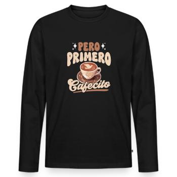 Cafecito Spanish Coffee - Men's Premium Organic Long Sleeve Shirt - black - Front - Nico (187cm)