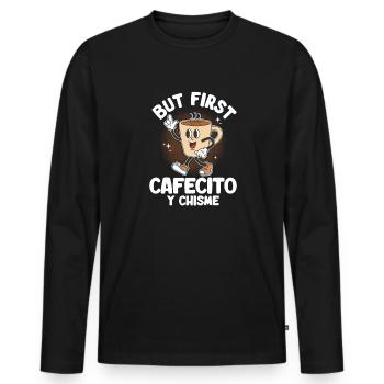 Cafecito Spanish Coffee - Men's Premium Organic Long Sleeve Shirt - black - Front - Nico (187cm)