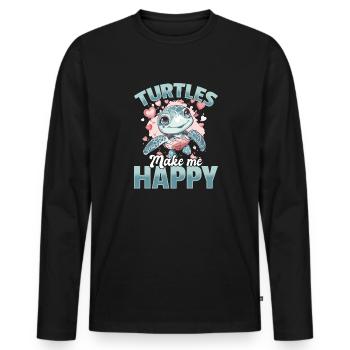 Funny Sea Turtle Animal Turtles Make Me Happy - Männer Premium Bio Langarmshirt - Schwarz - Vorne - Nico (187cm)