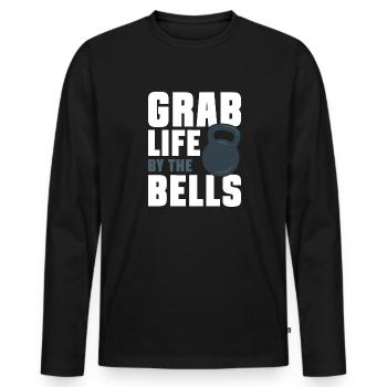 Kettlebell Workout Fitness Training - Men's Premium Organic Long Sleeve Shirt - black - Front - Nico (187cm)