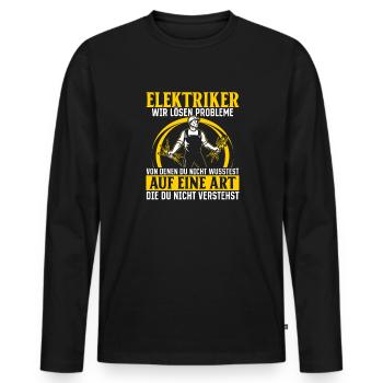 Électriciens Nous résolvons les problèmes – fierté et humour - T-shirt manches longues Premium bio Homme - noir - Devant - Nico (187cm)