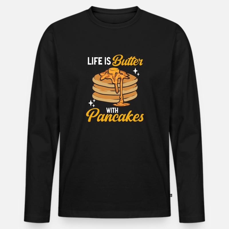 Pancake Frühstück Pfannkuchen - Männer Premium Bio Langarmshirt - Schwarz