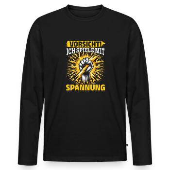 Electricians beware! I play with tension - Men's Premium Organic Long Sleeve Shirt - black - Front - Nico (187cm)