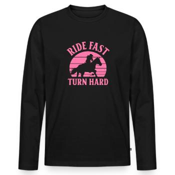 Cheval de course de barils de rodéo - T-shirt manches longues Premium bio Homme - noir - Devant - Nico (187cm)