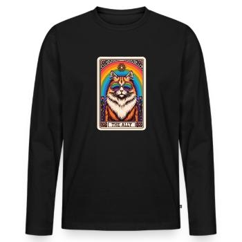 Carte de Tarot, Chat, L’Allié, Arc-en-ciel, Chat LGBTQ - T-shirt manches longues Premium bio Homme - noir - Devant - Nico (187cm)