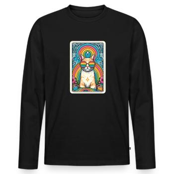 Carte de Tarot, Chat, L’Allié, Arc-en-ciel, Chat LGBTQ - T-shirt manches longues Premium bio Homme - noir - Devant - Nico (187cm)
