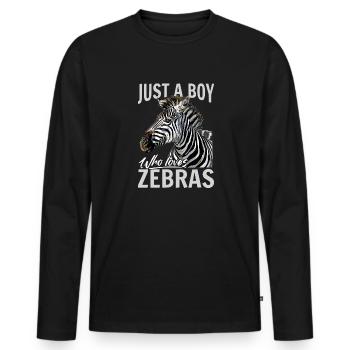 Funny Zebra Animal Just A Boy Who Loves Zebras - Men's Premium Organic Long Sleeve Shirt - black - Front - Nico (187cm)